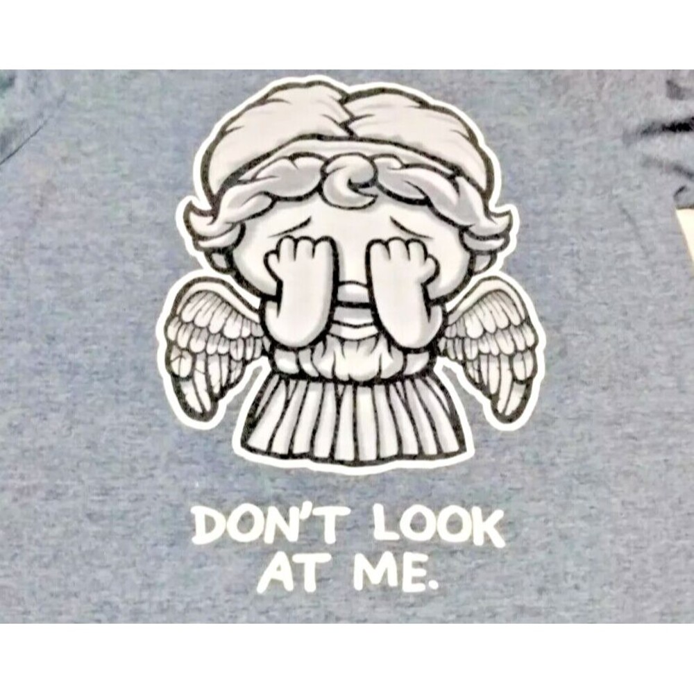 Guardian Angel Crying Sad Don't Look At Me T-shirt By Gildan Large Blue Funny - Picture 2 of 2